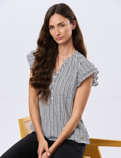 BLUSA ESTAMPADA CON VOLADOS Rayanegra