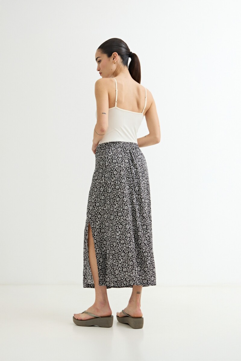 Falda midi estampada NEGRO