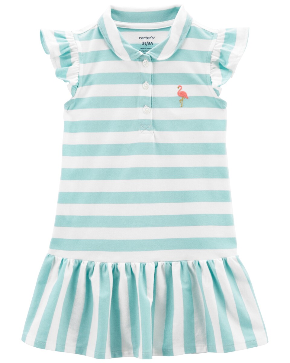 Vestido Carters Algodón con Bordado a Rayas - CELESTE-BLANCO 