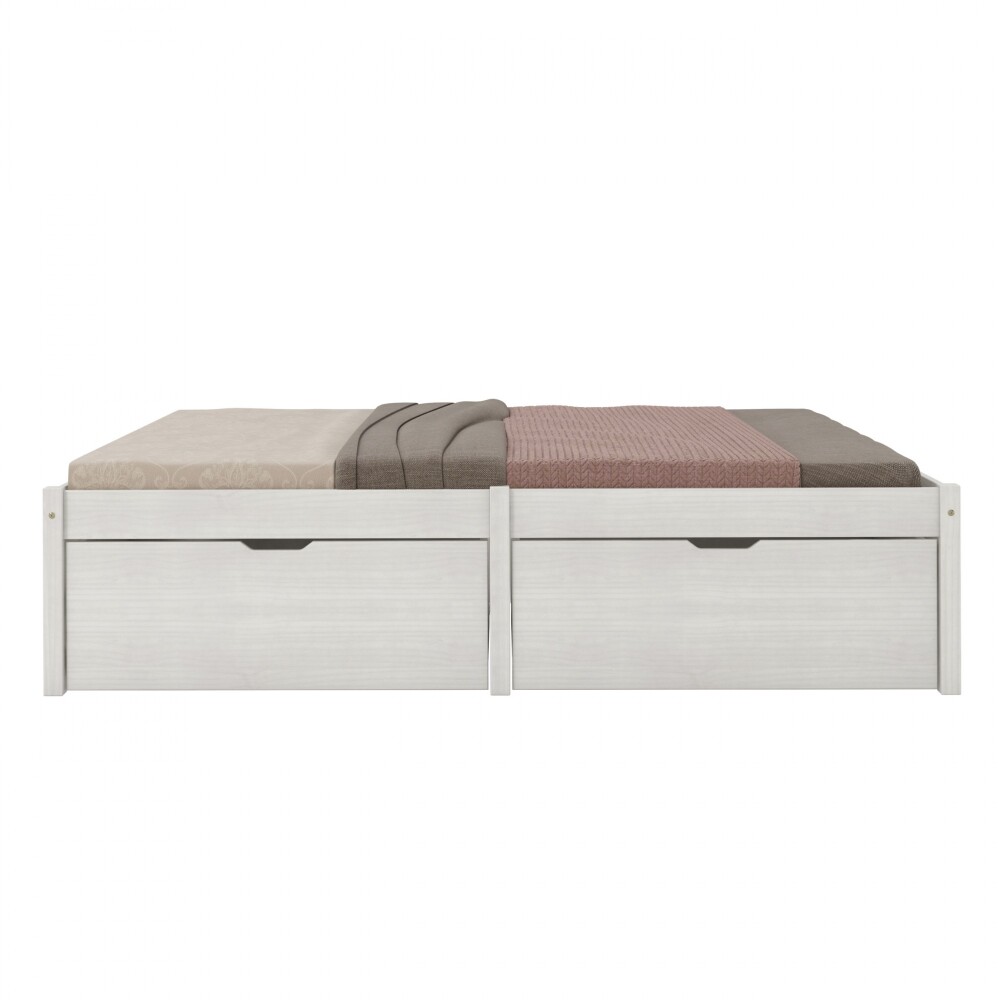 Cama Madera Maciza Con Cajones - 2 plazas - Linea Beauty / Funcional Blanco