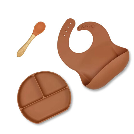 Set de Comida para Bebé con Babero Plato Cuchara en Silicona Gris