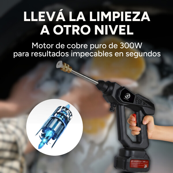 Pistola de Lavado Hidrolavadora Portátil Goldtech 2 Bat+Accs Color Negro