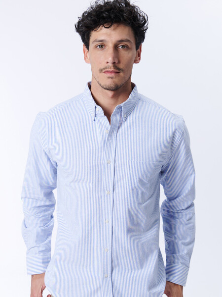 Camisa manga larga oxford Rayas celeste y blanco