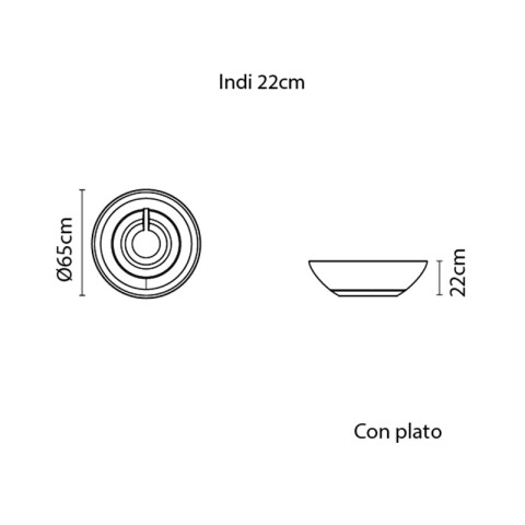 Maceta "INDI" Ø65 x 22cm. símil cemento con plato -TRAMONTINA TD0303