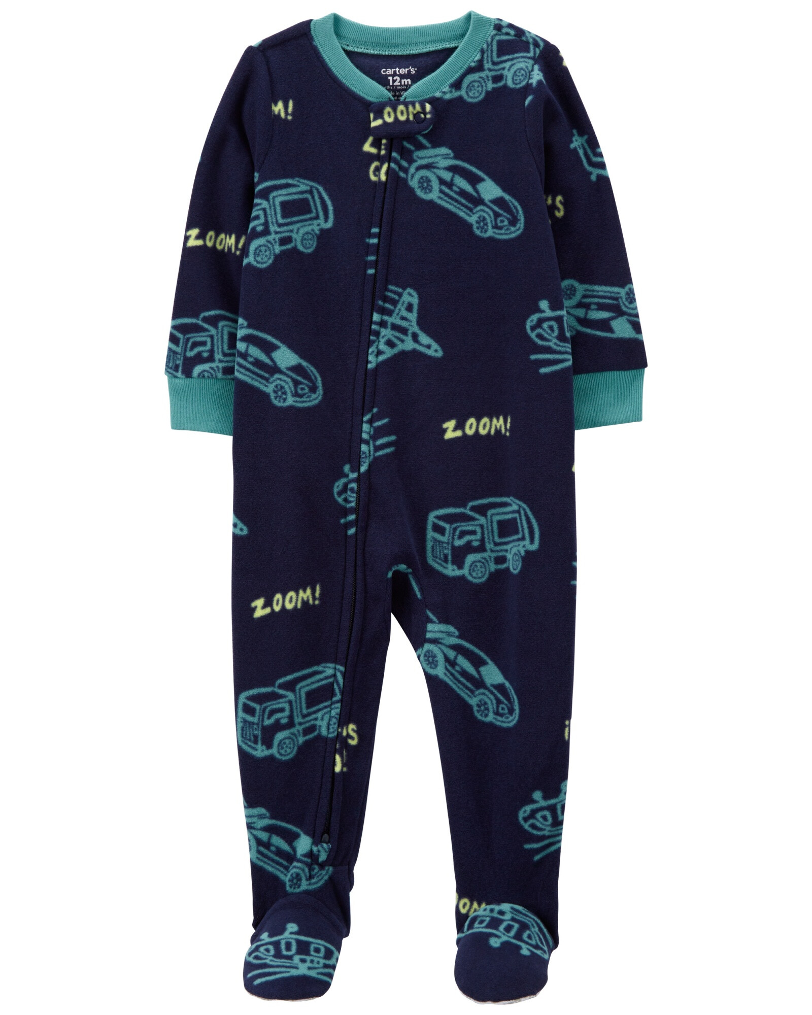 Pijama uno pieza de micropolar, con pie, diseño transportes Sin color