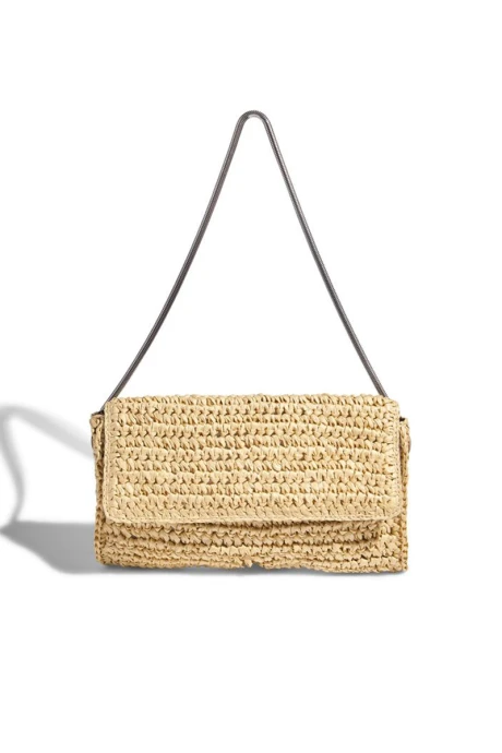 Cartera en Paja Con Correa Metalica Arena