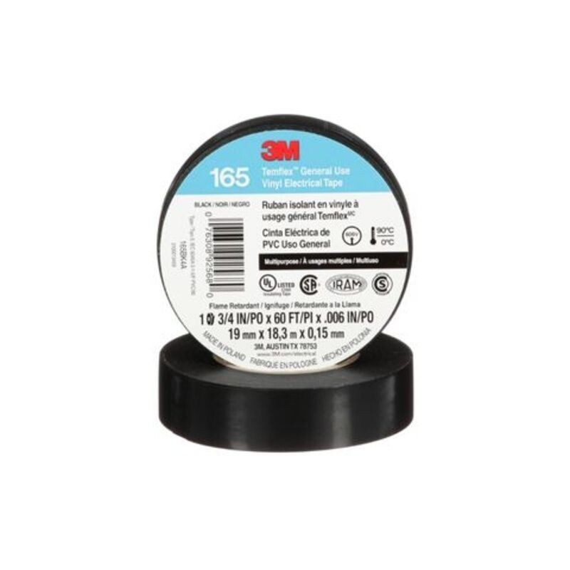CINTA AISLADORA TEMFLEX 165 NEGRO 19MM X 18M - 3M CINTA AISLADORA TEMFLEX 165 NEGRO 19MM X 18M - 3M