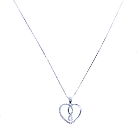 Conjunto de colgante y cadena de plata 925 con circonias, CORAZON - INFINITO. Conjunto de colgante y cadena de plata 925 con circonias, CORAZON - INFINITO.