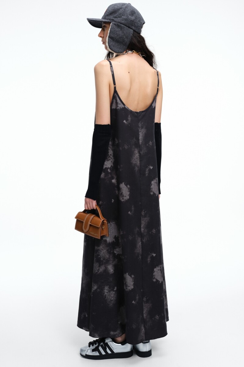 VESTIDO LARGO PRINT Negro