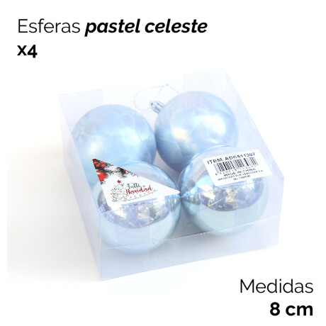 Esferas Color Pastel Celeste X4 Unidades 8cm Unica