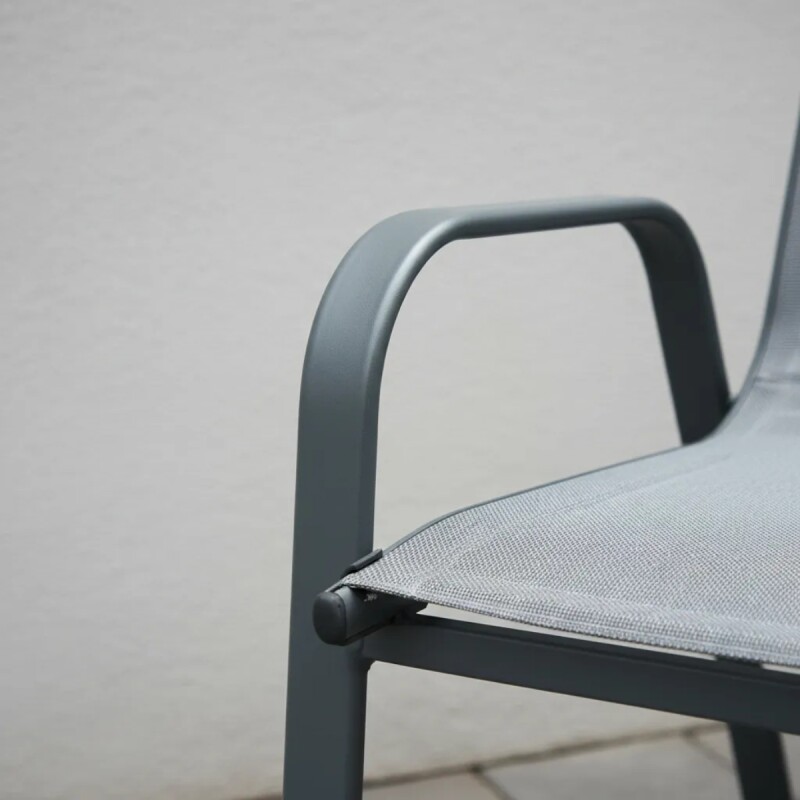 Set x2 Silla De Jardín De Metal Y Textilina Apilable con Apoyabrazos GRIS