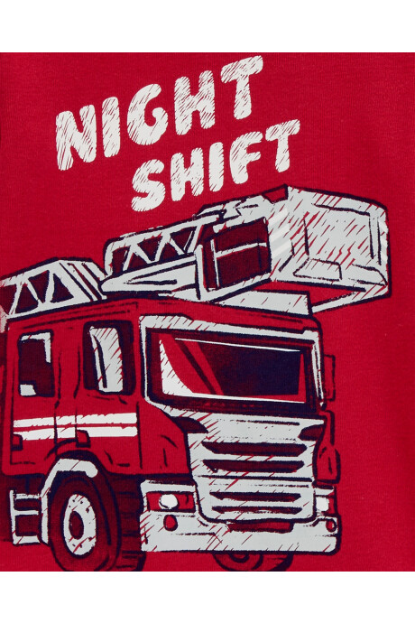 Pijama cuatro piezas de algodón, dos pantalones y dos remeras, diseño bomberos Pijama cuatro piezas de algodón, dos pantalones y dos remeras, diseño bomberos