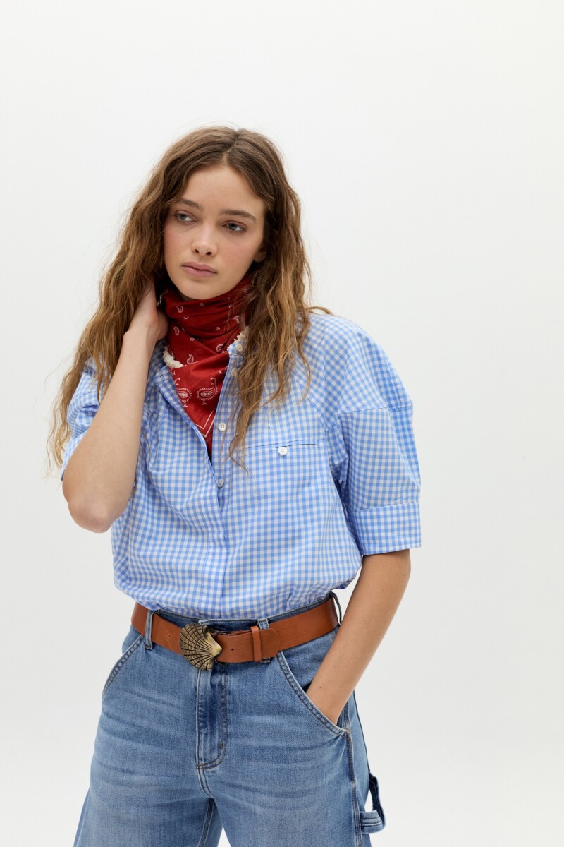 Camisa Cambria en Algodon Light Blue Vichy Checks