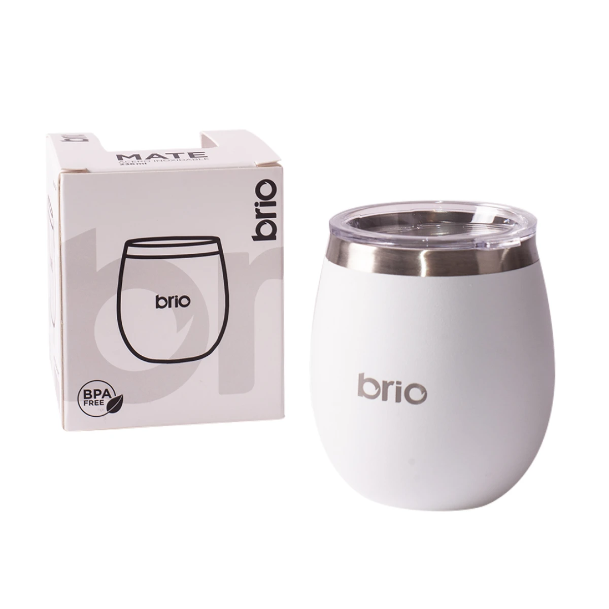 Mate Brio de Acero Inoxidable con Tapa - BLANCO 