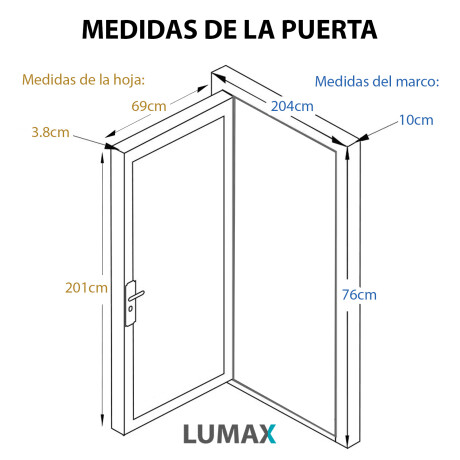 Puerta Interior en MDF con Marco y Cerradura Lumax Marrón Claro Lisa Herraje Negro