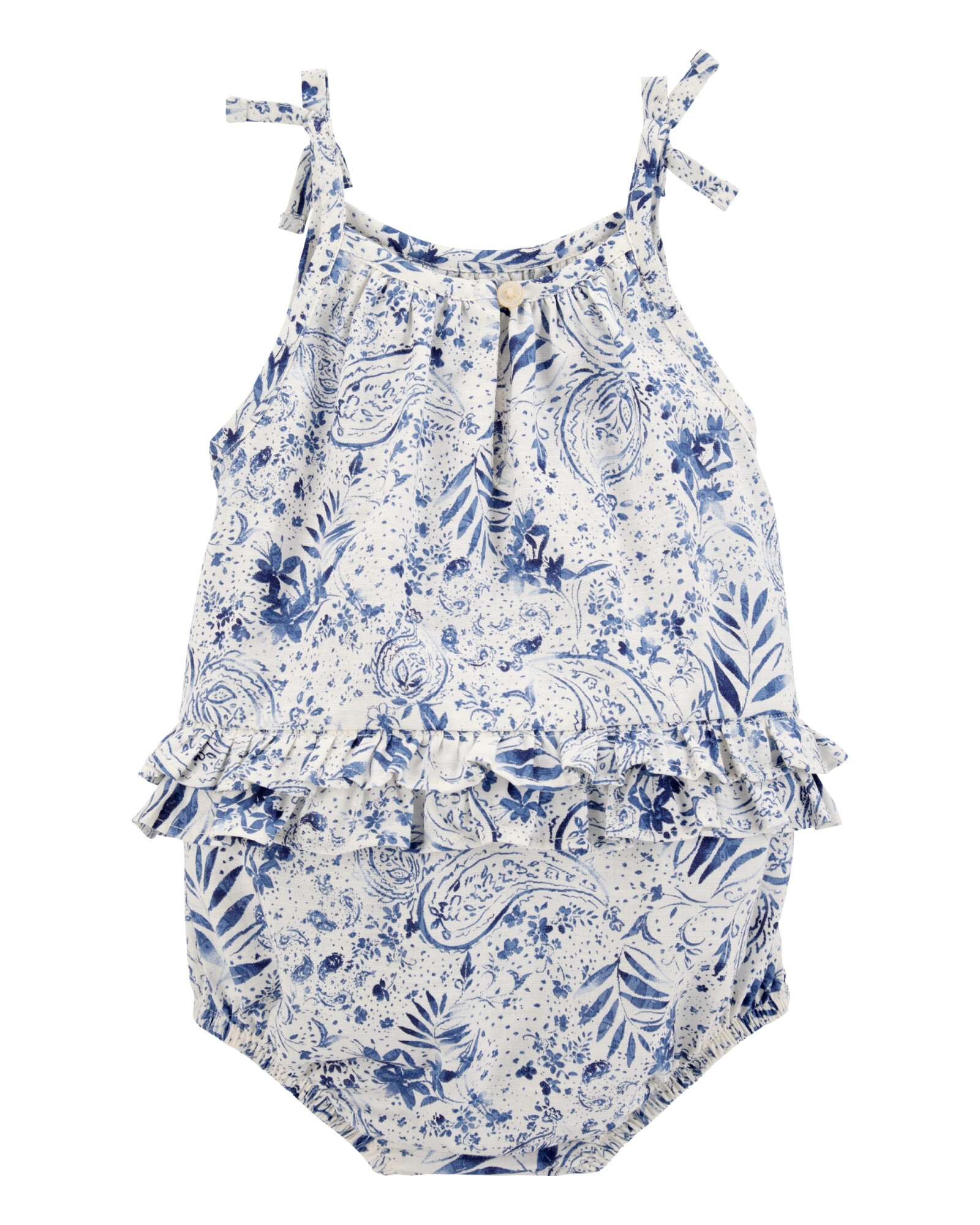 Body bombachudo de algodón, con volados y diseño floral Sin color