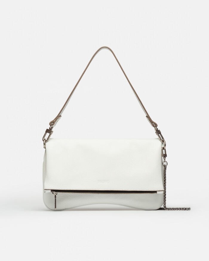 Bandolera Curve en cuero graneado Blanco