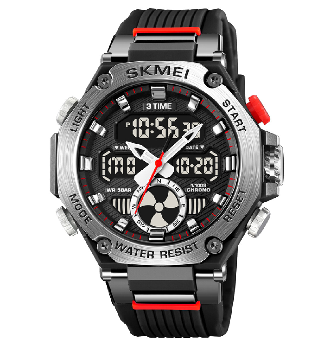 Reloj Skmei 2223bksi Ana-digi Deportivo Hombre Negro Con Esfera Plateada 