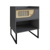 Mesa de Luz un cajon Grafito detalle Madera clara y rattan Mesa de Luz un cajon Grafito detalle Madera clara y rattan
