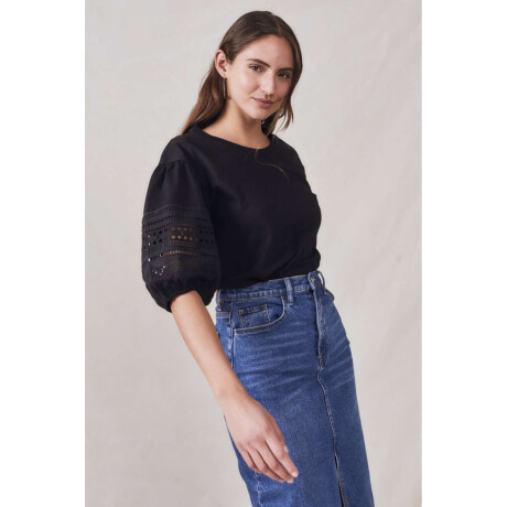 Remera Algodon Combinada Negro