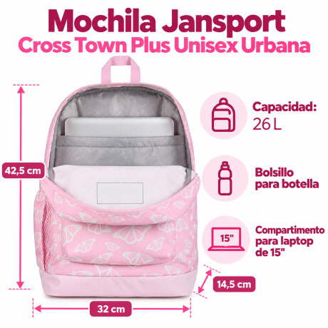 Mochila Escolar p/ Laptop Jansport Cross Town Plus Original Pink Ice White Pink Ice