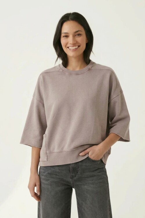Sweatshirt manga 3/4 con bolsillo Rosa Palido