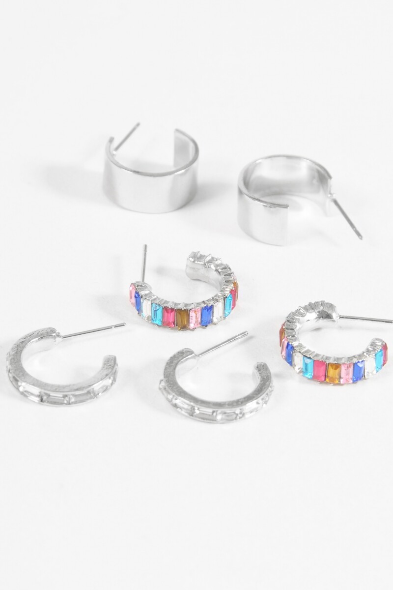 Set caravanas strass aros plateado