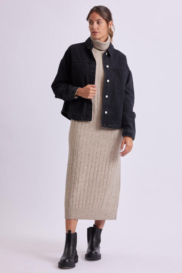 Vestido punto canalé Beige