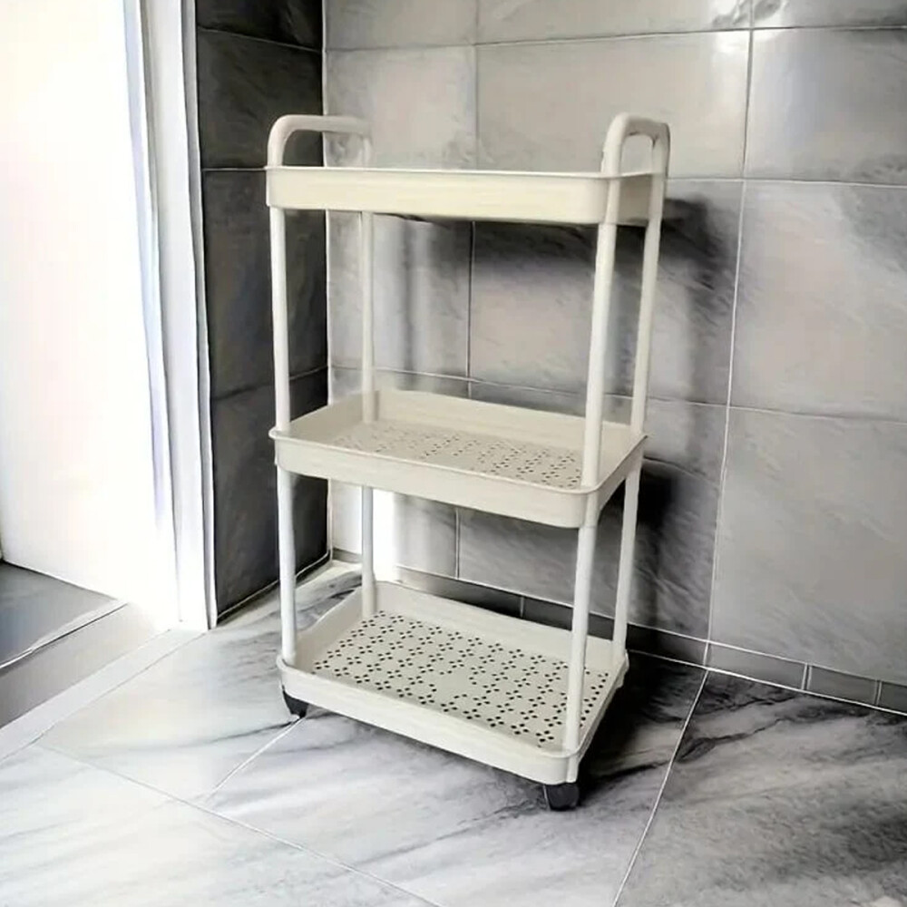Organizador De Baño/cocina De Metal Con Ruedas 3 Estantes Blanco
