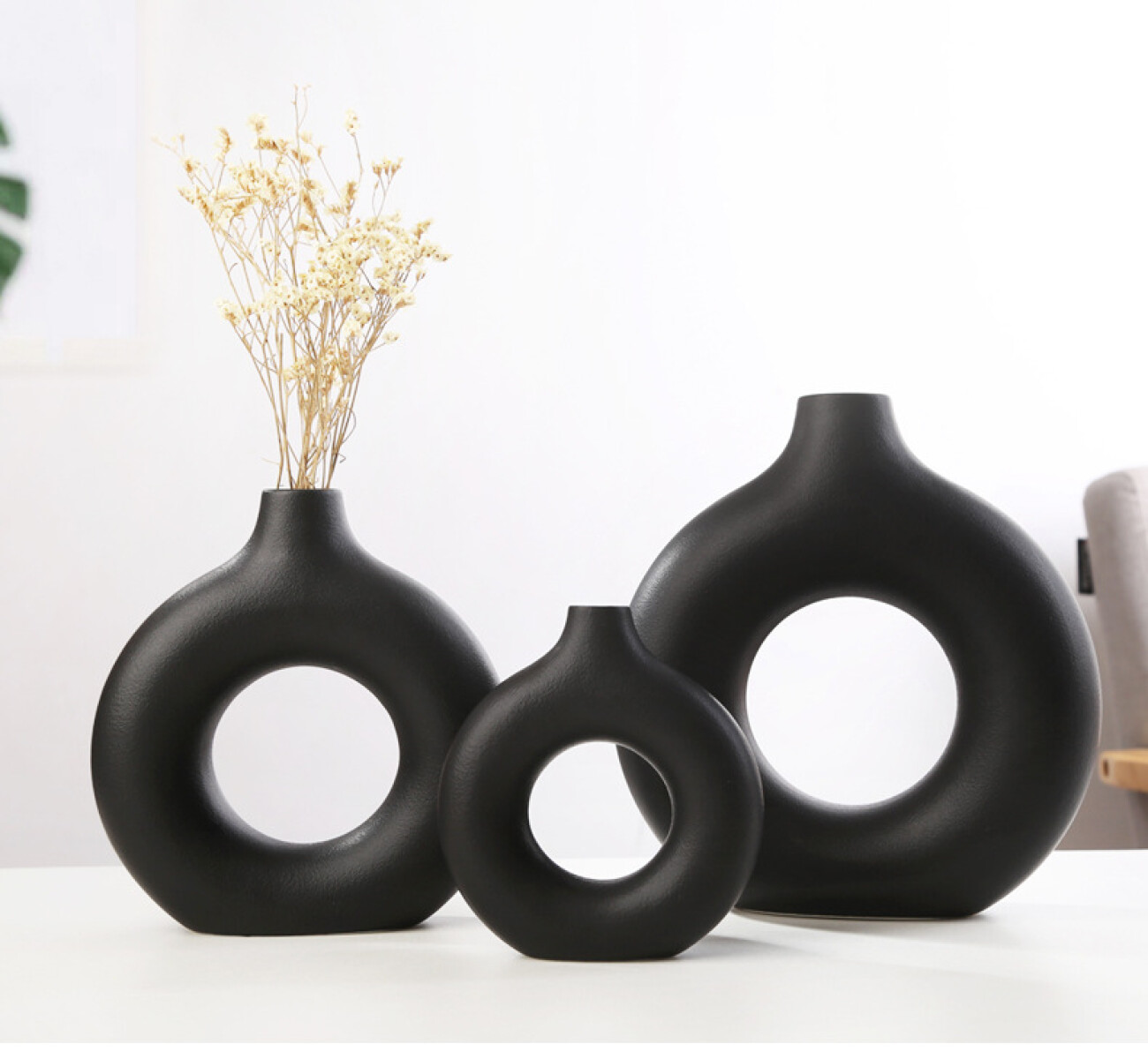 Set De Floreros Minimalistas x3 Redondo - Set Negro 