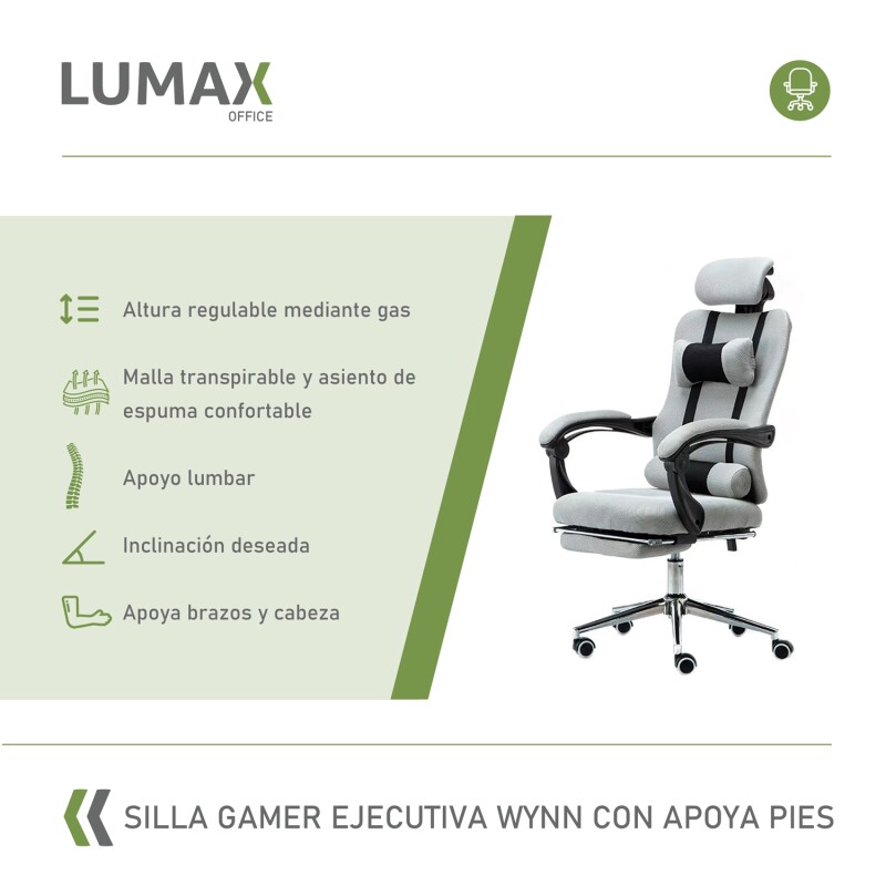 Silla Ejecutiva Lumax Wynn Ergonómica Con Apoyapiés Retráctil Para Oficina Gris