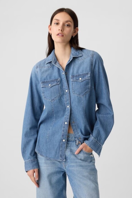 Camisa De Jean Mujer Medium Wash