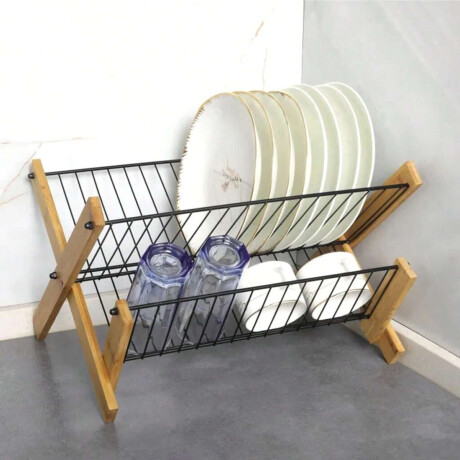 Escurridor plegable de dos niveles Madera/Metal