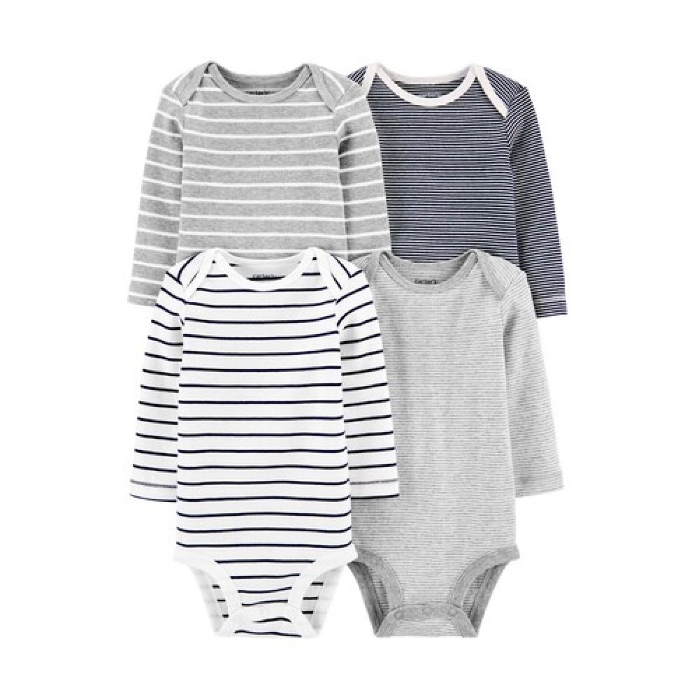 Set de Bodies Carters x4 Talle RN Gris striped