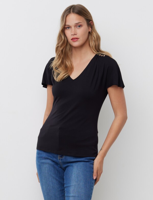 Remera Botones NEGRO