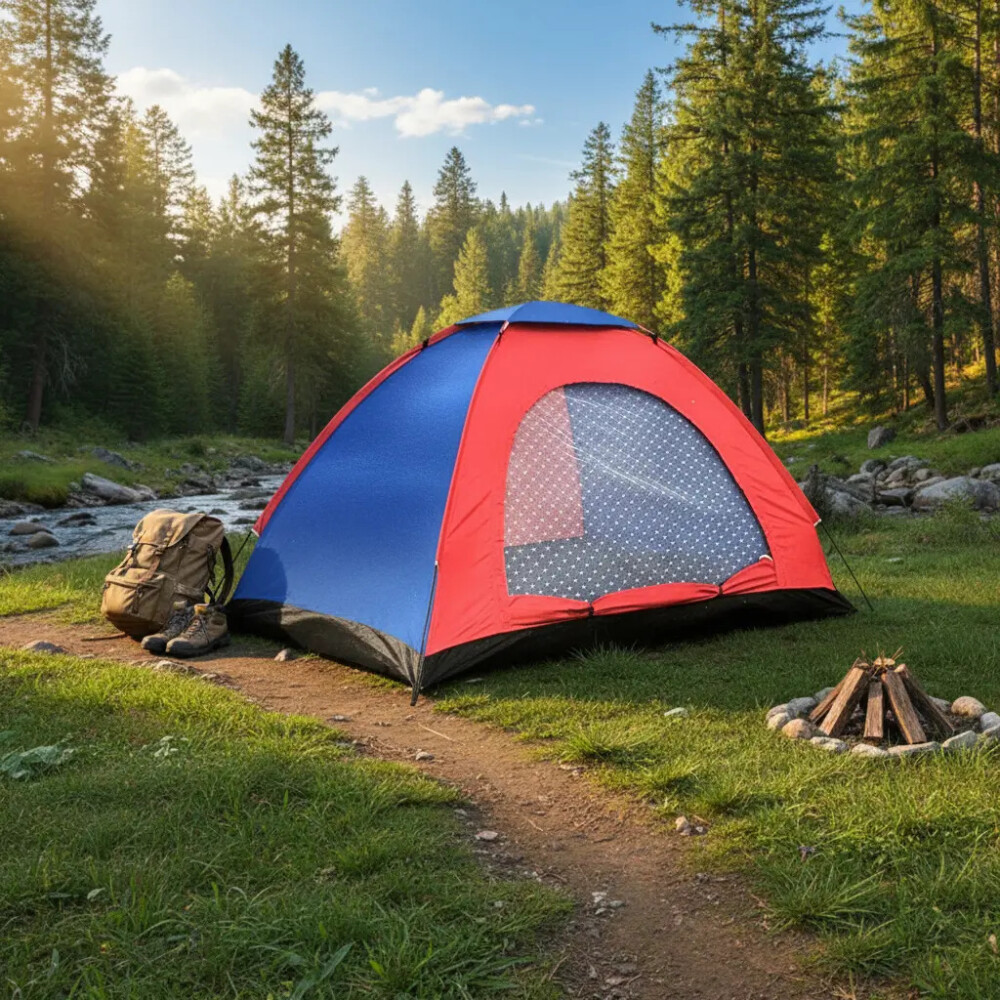 Carpa Iglú De Camping Para 4 Personas AZUL Y ROJO