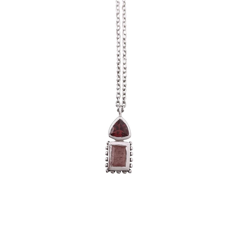 Conjunto Bindi-Plata rodinada 925-Piedra Granate y Cuarzo Cherry-CJ2032 conpiedra