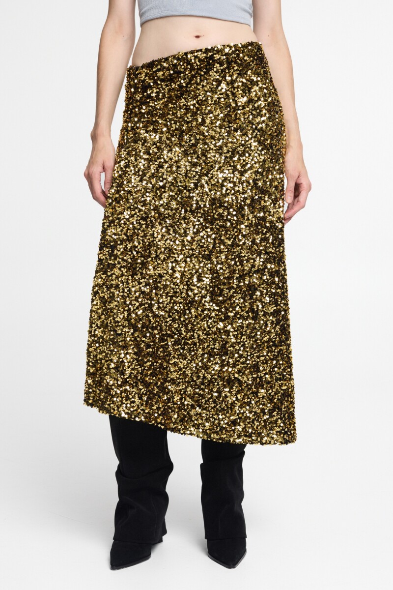 Falda midi de lentejuela Oro