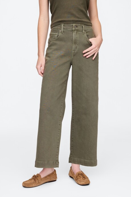 Jean Wide Leg Crop Mujer Mesculen Green
