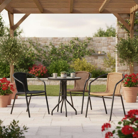 Silla Si­mil Rattan y acero clasica Negro