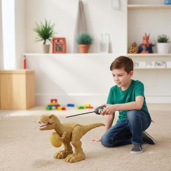 Dinosaurio Tiranosaurio Control Remoto Movimiento Luz Sonido Color Beige
