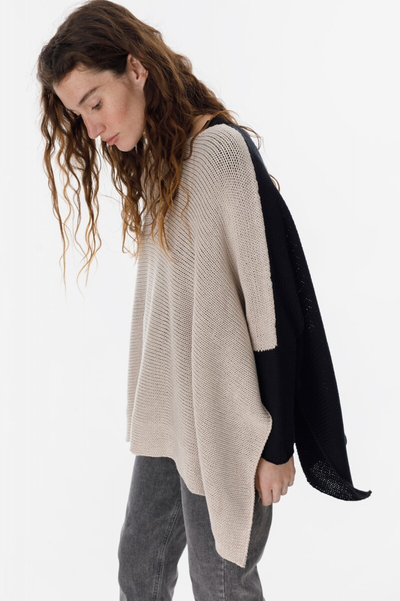 Poncho Misuna Negro/Beige