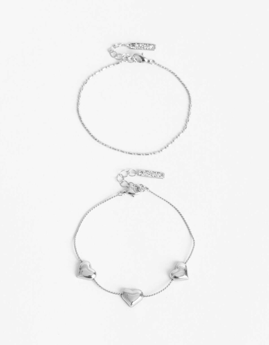 Pulsera Flexible Set Metal Corazón Bañado En Oro - Plateado 