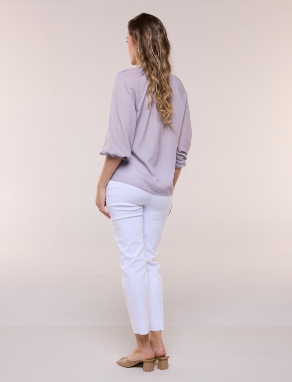 Blusa De Gasa Con Cuello Mao Y Manga Abullonada LAVANDA CLARO