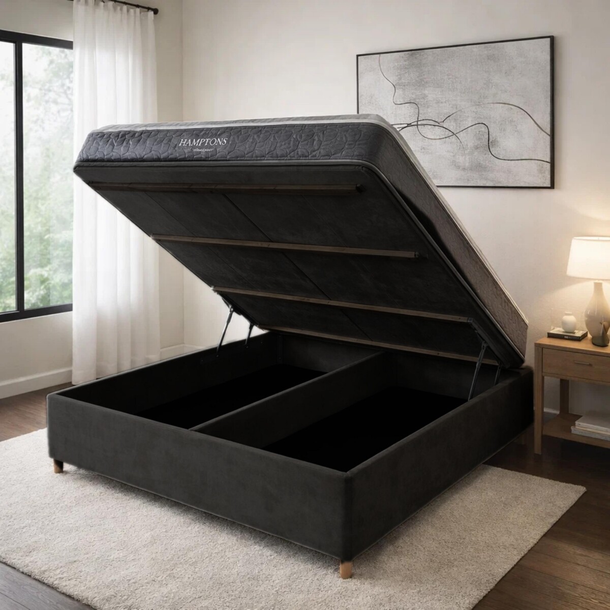 Sommier 2 Plazas Hamptons Hybrid Silver Smart Box Baúl - Negro 