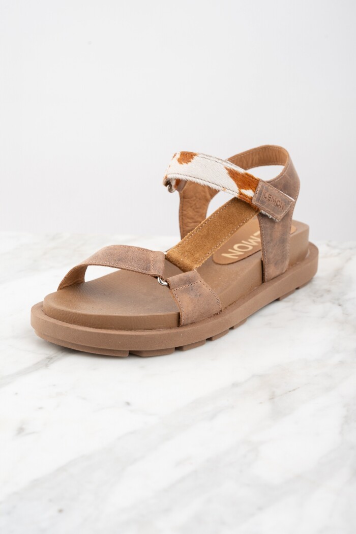 Sandalia Cuero Combinada Marrón