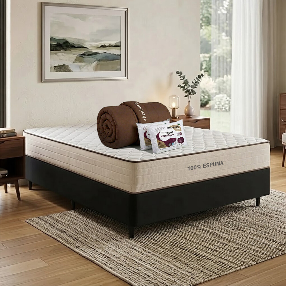 Combo dormitorio: Sommier 2 plazas + acolchado + 2 almohadas Combo dormitorio: Sommier 2 plazas + acolchado + 2 almohadas