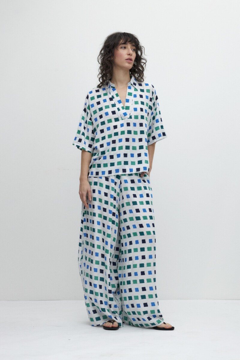 Blusa oversized con estampa geométrica azul regata