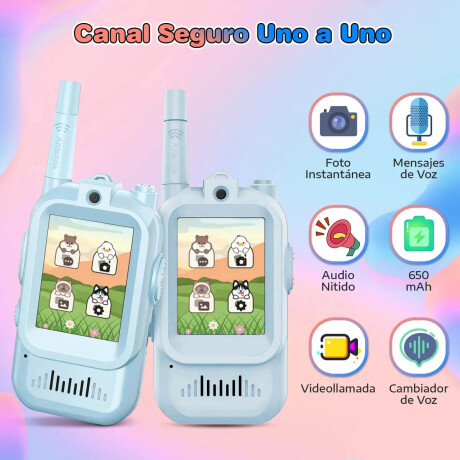 Walkie Talkies X2 Infantil Camara Pantalla Recargable Celeste