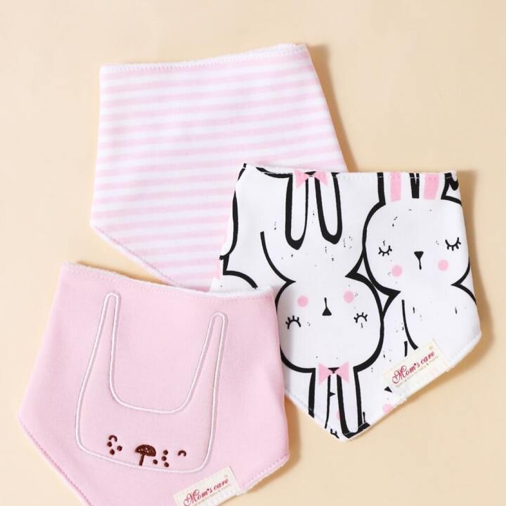 Set baberos bandana x3 conejo rosado